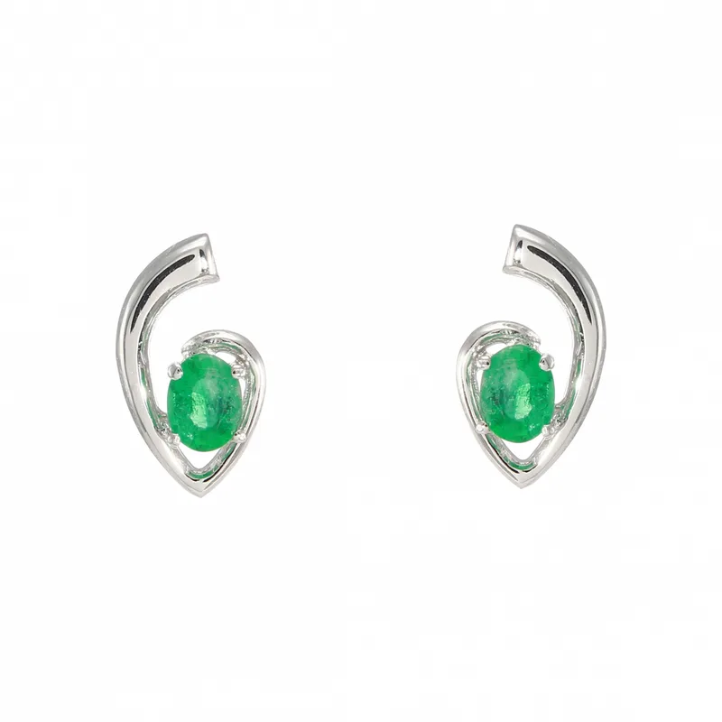 Boucles d'oreilles Femme Emeraude Or blanc 750 4x3mm