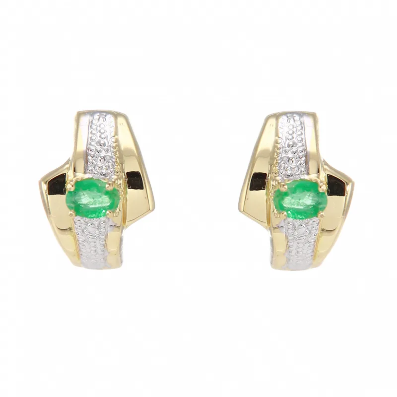 Boucles d'oreilles Femme 2tons Emeraude Or jaune et blanc 750 ovale 4x3mm