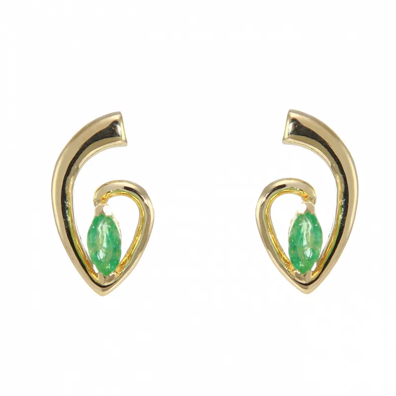 Boucles d'oreilles Femme Emeraude Or jaune 750 4x3mm